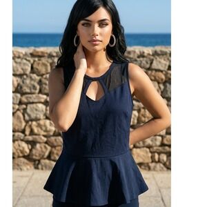 Lane Bryant 18/20 Navy Blue Mesh Inset Peplum Top Sleeveless Plus Size‎ 1X NWT